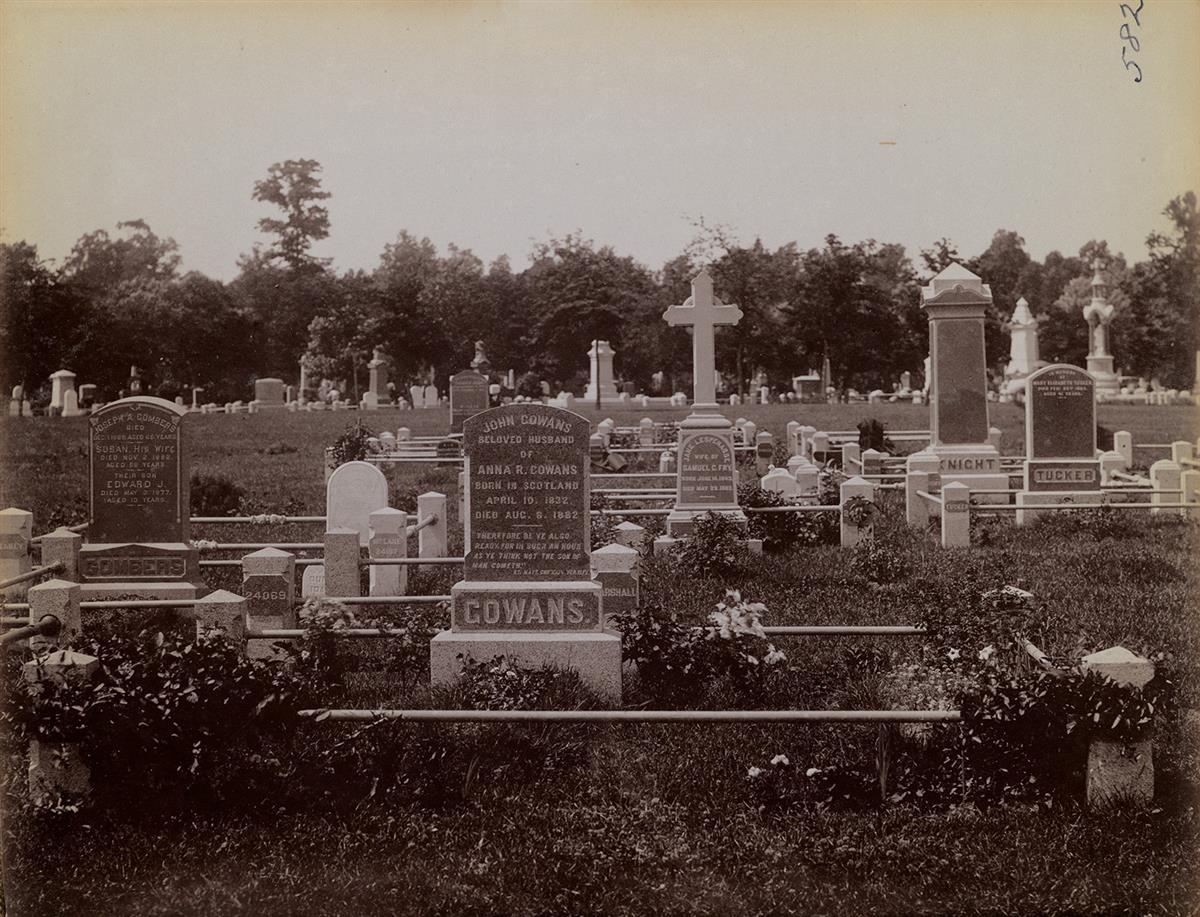 (CEMETERIES--TROY, NEW YORK) An album with more than 380 photographs of beautifully carved Victorian headstones, sarcophagi, mausoleums